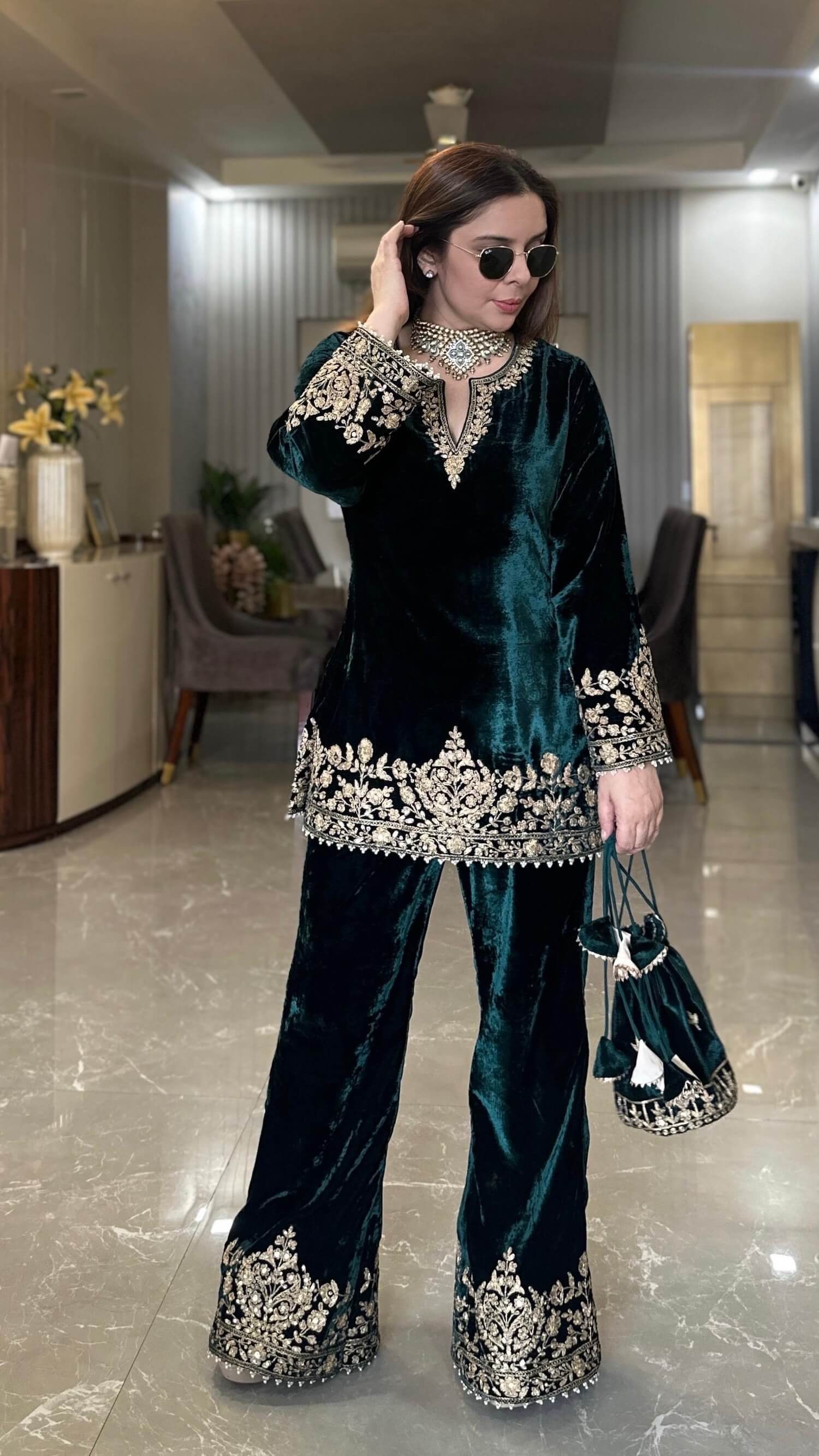 Mirror Work Premium Velvet Suit