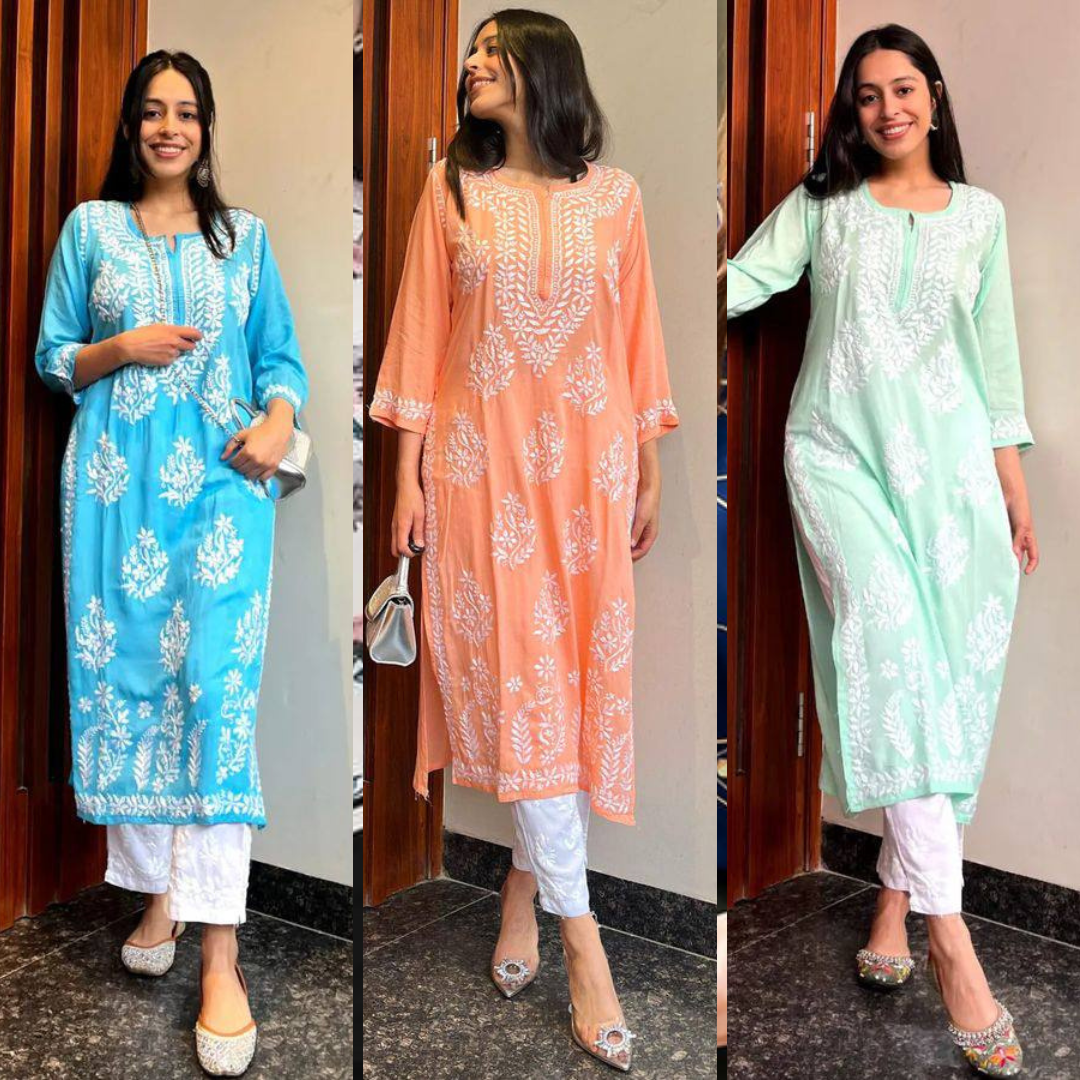 CHIKAN EMBROIDERY KURTI_PENT PAIR DESIGN