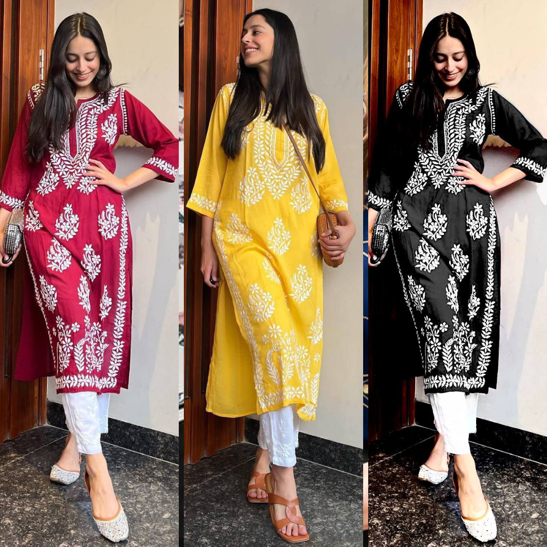 WOMEN CHIKAN EMBROIDERY KURTI_PENT PAIR DESIGN