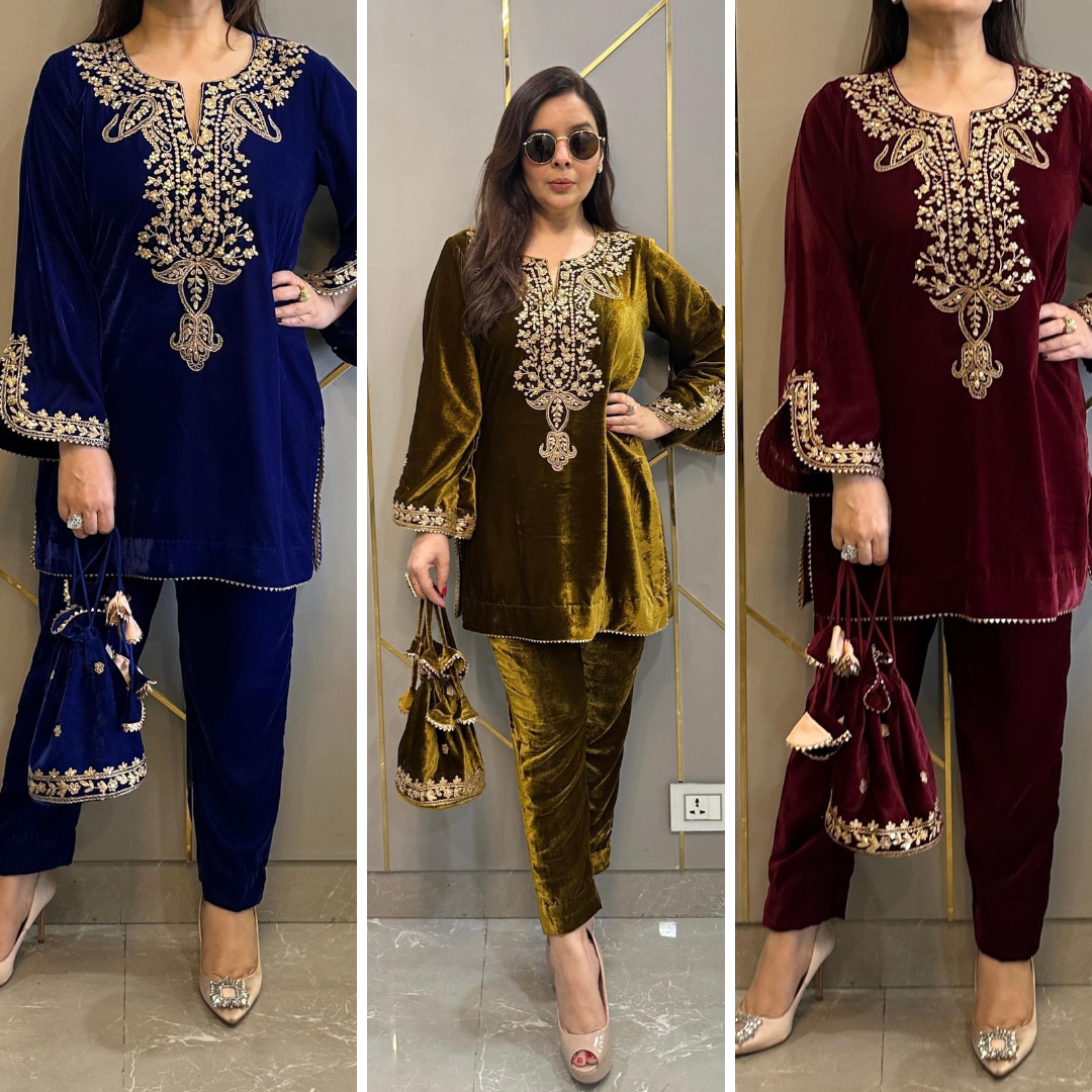 Mirror Work Premium Velvet Suit
