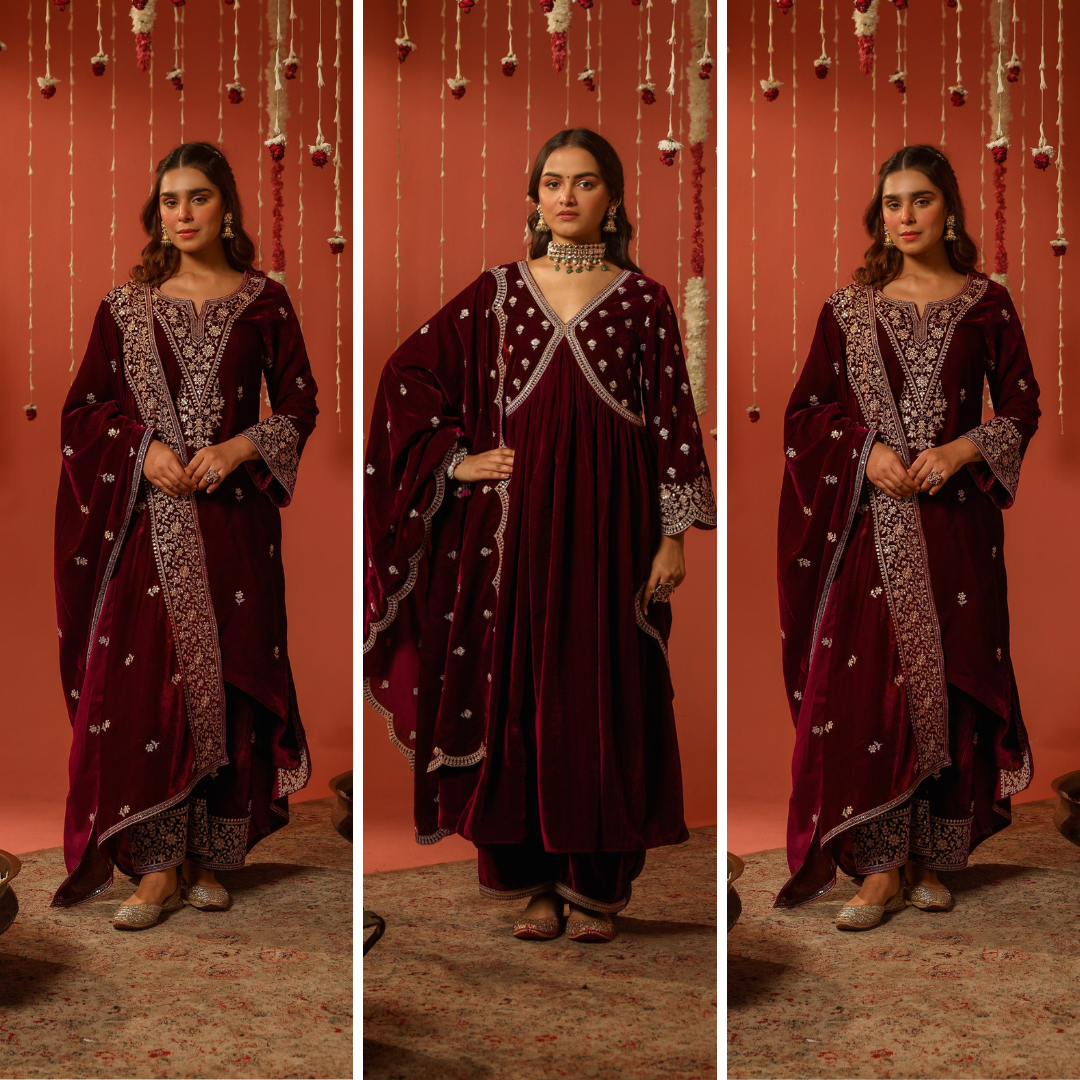 Mirror Work Premium Velvet Suit