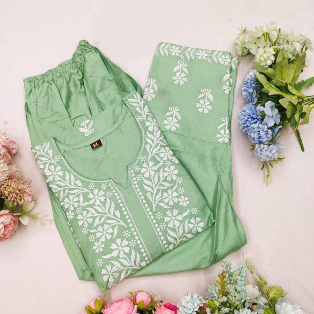 CHIKANKARI EXCLUSIVE KURTI_PENT PAIR DESIGN